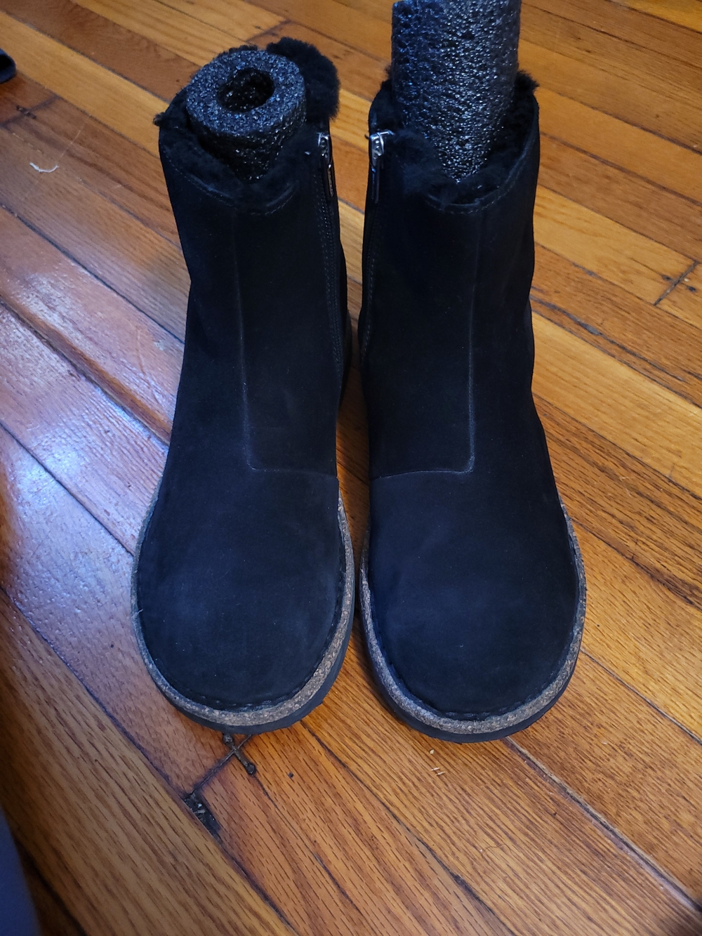 Birkenstock Unisex Black Suede Shearling-Lined Zip Ankle Booties